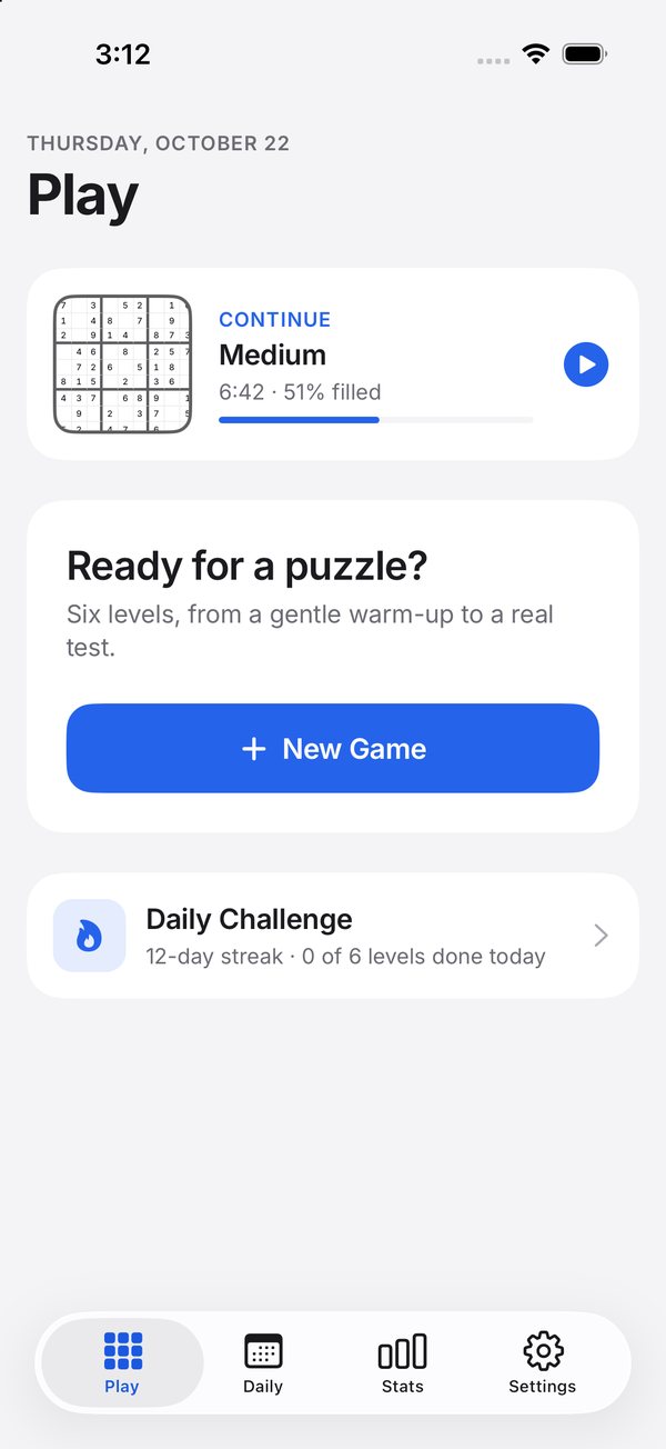 Play screen with a game to continue and the daily challenge